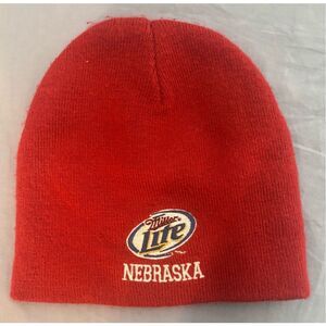 Miller Lite Beer Beanie Hat One Size Stretch Fit Red Cap Logo Adults Nebraska